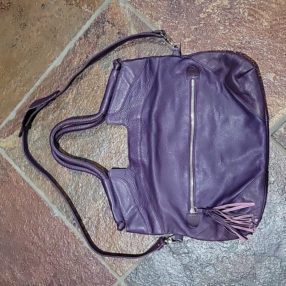 Lai Made In Italy Hobo Bag Shoulder Bag Purse Purple Magnetic Snap tassel zipper
